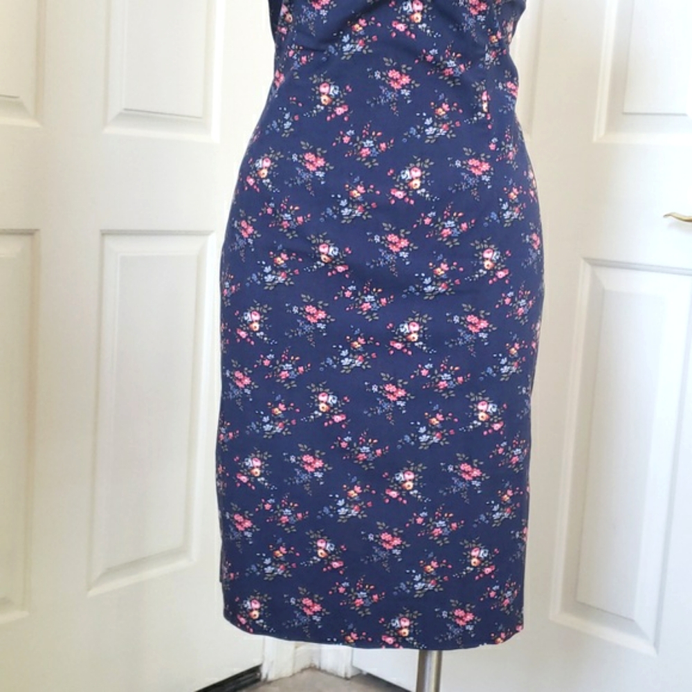 Vintage 90s Ralph Lauren Tartan Label Floral Halter Dress Navy Cotton • Size 8 - Picture 7 of 16